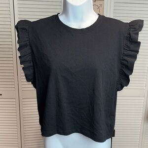 Zara Black Ruffle Sleeve Tee